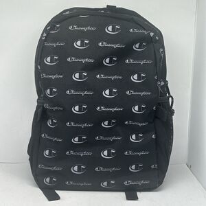 Champion Kids Backpack Script Logo All Over Print Black Gray - EXCELLENT